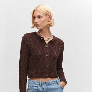 NWT MANGO BROWN CABLE KNIT CARDIGAN